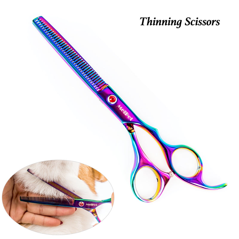 Pet Dog Grooming Scissors Shear Hair Cutting Set Curved Tool Kit- Multicolour