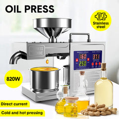 Intelligent Automatic 820W Oil Press Machine Oil Extraction Stainless Steel Oil Expeller Hot and Warm Oil Pressing Direct Current Machine Commercial Home