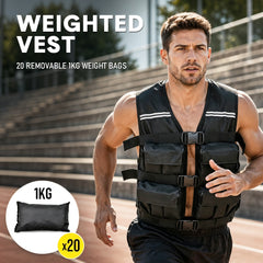 Adjustable Weighted Vest 1-20kg Breathable Running Vest with 3 Length Adjustable Buckles and Reflective Strip for Men and Women Fitness Strength Training