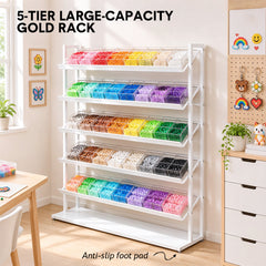 5 Layers Floor Display Rack Steel Wire Organizer with Anti-Slip Slanted Shelves and Stable Base for Retail Shop Fused Beads Candy Snack Sample Organization