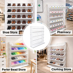 5 Layers Floor Display Rack Steel Wire Organizer with Anti-Slip Slanted Shelves and Stable Base for Retail Shop Fused Beads Candy Snack Sample Organization