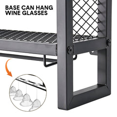 3-Tier Wall Mounted Wine Rack Metal Liquor Bottle Display Storage Shelf with Goblet Holder for Home Bars Dining Room Wine Cellar Kitchen 100x80x15cm Black