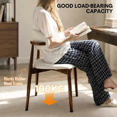 Set of 2 Dining Chairs Fabric Upholstered Dining Room Chairs with Wooden Legs Curved Backrest and Soft Seat for Kitchen Living Room Cafe Max Load 100kg