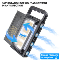 Magnetic LED Work Light 8000mAh Rechargeable 1700 Lumens 320 LED 360 Rotating Waterproof Type C with Digital Display Red Warning for Car Repair Job Site