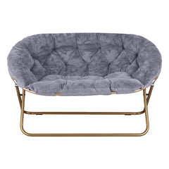Artiss Double Saucer Chair Soft Faux Fur Lounge Foldable Oversize Chair for Bedroom Grey