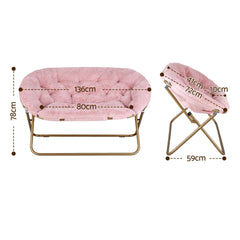 Artiss Double Saucer Chair Soft Faux Fur Lounge Foldable Oversize Chair for Bedroom Pink