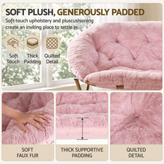 Artiss Double Saucer Chair Soft Faux Fur Lounge Foldable Oversize Chair for Bedroom Pink