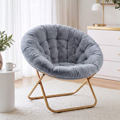 Artiss Cozy Saucer Chair Soft Faux Fur Folding Accent Chair for Bedroom Grey