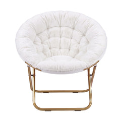 Artiss Cozy Saucer Chair Soft Faux Fur Folding Accent Chair for Bedroom White