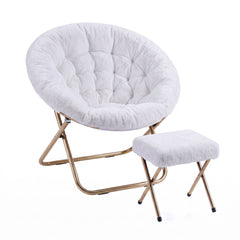 Artiss Comfy Saucer Chair Soft Faux Fur Foldable Accent Chair with Ottoman White