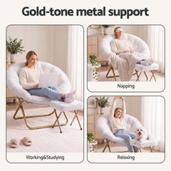 Artiss Comfy Saucer Chair Soft Faux Fur Foldable Accent Chair with Ottoman White