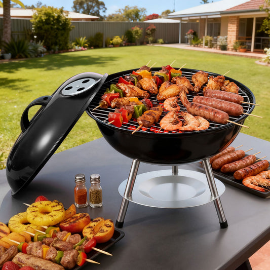 Grillz Charcoal BBQ Grill Portable with Lid for Camping Outdoor