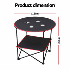 Weisshorn Folding Camping Table with 4 Cup Holders Metal Oxford 73CM Black