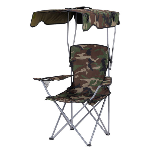 Weisshorn Camping Chair With Canopy Folding Outdoor Portable Seat Lightweight Beach Picnic Fishing Capacity 120KG Army Green