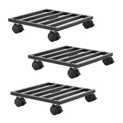Green Fingers Plant Pot Trolleys 3pcs 32cm Galvanized Steel Lockable Wheels Roll Planter Black