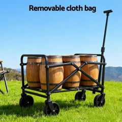 Gardeon Garden Cart Folding Trolley Camping Wagon Barrow Outdoor Beach Black