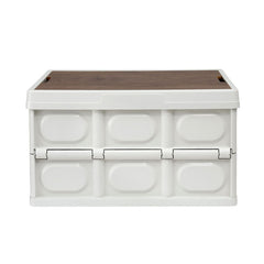 Gardeon Collapsible Outdoor Storage Box 50L Stackable Folding Camping Organizer Plywood Lid Beige