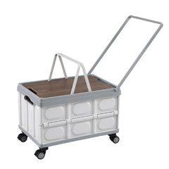 Gardeon Collapsible Outdoor Storage Box 54L Stackable Folding Camping Organizer Wheels Plywood Lid Beige