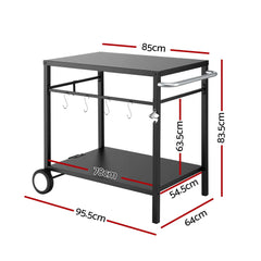 Weisshorn BBQ Camp Party Table, Garden Backyard Outdoor Cart Stainless Steel Prep Table Mobile Kitchen Trolley Heavy Duty with Wheels Tank Holder Hooks, Black