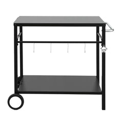 Weisshorn BBQ Camp Party Table, Garden Backyard Outdoor Cart Stainless Steel Prep Table Mobile Kitchen Trolley Heavy Duty with Wheels Tank Holder Hooks, Black