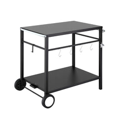 Weisshorn BBQ Camp Party Table, Garden Backyard Outdoor Cart Stainless Steel Prep Table Mobile Kitchen Trolley Heavy Duty with Wheels Tank Holder Hooks, Black