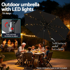 Instahut Outdoor Umbrella 2.9m Market Umbrella with String Light Tilt Black
