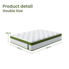 BedStory Double Mattress 30cm Medium Firm Hybrid Mattress for Pressure Relief Motion Isolation