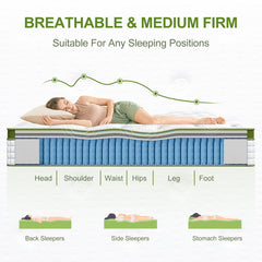 BedStory Single 30cm Hybrid Mattress Cooling Gel Memory Foam 5 Zone Pocket Spring Bed Temperature Regulating