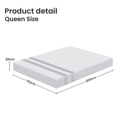 Queen size mattress with dimensions on a white background