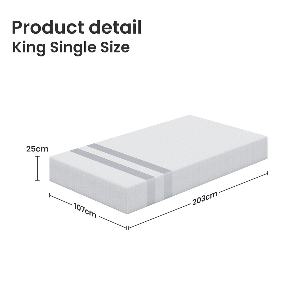 King Single size mattress with dimensions on a white background