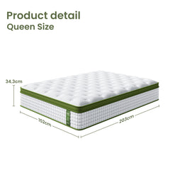 BedStory 34cm Queen Latex Hybrid Mattress Medium Firm - 5 Zone Pocket Spring Bed for Pressure Relief Motion Isolation