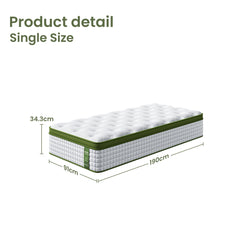 BedStory Single Mattress 34cm Medium - Hybrid Mattress for Pressure Relief Motion Isolation