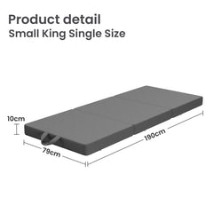 10cm Small King Single BedStory 3-Fold Mattress Folding Foam Bed Washable Cover, 190x80cm