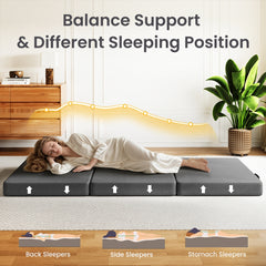 10cm Small King Single BedStory 3-Fold Mattress Folding Foam Bed Washable Cover, 190x80cm