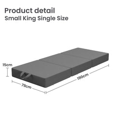 15cm Small King Single BedStory 3-Fold Mattress Folding Foam Bed Washable Cover, 190x80cm