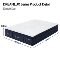 RoomSense Double Mattress, 34cm Thick Medium Soft Hybrid Mattress for Back Pain Relief, Tencel Cooling Gel Pocket Spring Mattress Double Size in a Box
