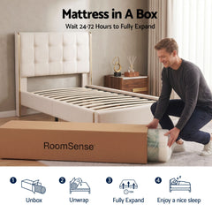 RoomSense King Single Mattress, 34cm Thick Medium Soft Hybrid Mattress for Back Pain Relief, Tencel Cooling Pocket Spring Mattress King Single Size in a Box