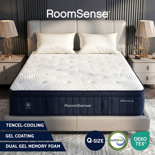 RoomSense Queen Mattress, 34cm Thick Medium Firm Hybrid Mattress for Back Pain Relief, Tencel Cooling Pocket Spring Mattress Queen Size in a Box