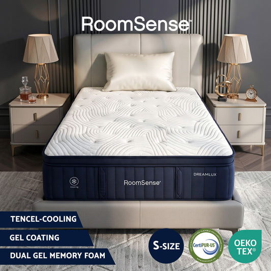 RoomSense Single Mattress, 34cm Thick Medium Soft Hybrid Mattress for Back Pain Relief, Tencel Cooling Pocket Spring Mattress Single Size in a Box