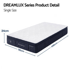 RoomSense Single Mattress, 34cm Thick Medium Soft Hybrid Mattress for Back Pain Relief, Tencel Cooling Pocket Spring Mattress Single Size in a Box