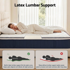 RoomSense Double Mattress , 30cm Medium Firm Hybrid Mattress with Latex Lumbar Support for Back Pain Relief , Pocket Spring Mattress Double Size in a Box