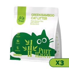 PurrHaven Bamboo Clumping Cat & Kitty Litter, 7.5kg (3 Pack),Dust Free,Natural Flusable,Easy to Clean,Odour Neutraliser,Rapid Liquid Absorption,Non-Toxic Formula