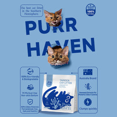 PurrHaven Tapioca Clumping Cat & Kitty Litter, 7.5kg (3 Pack),Dust Free,Easy to Clean,Odour Neutraliser,Rapid Liquid Absorption,Non-Toxic Formula