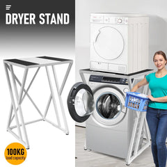 Dryer Stand Over Front Loading Washing Machine, 100kg Heavy Duty Steel Stacking Kit, 102x67x60cm Space Saving Shelf for Small Home, Anti-Slip Rubber Surface, Fits Tumble Dryers & Washers, White
