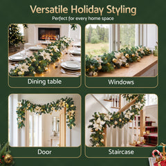 Jingle Jollys 2.7M Christmas Garland 8 Mode LEDs Timing 200 Tips Flowers Balls