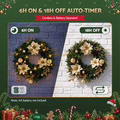 Jingle Jollys 60cm Pre-Lit Christmas Wreath LED Garlands Gold Flowers Pinecones Decor