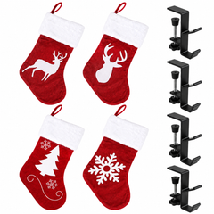 Jingle Jollys Christmas Stocking Set 4 Velvet Stockings 46.5cm & 4 No-Drill Holders