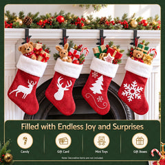 Jingle Jollys Christmas Stocking Set 4 Velvet Stockings 46.5cm & 4 No-Drill Holders