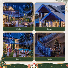 Jingle Jollys 32M Christmas Lights Solar Icicle String Lights 960 LED Blue