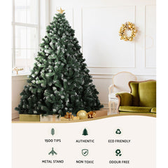 Jingle Jollys Christmas Tree 2.4M Xmas Trees Decorations Snowy 1500 Tips